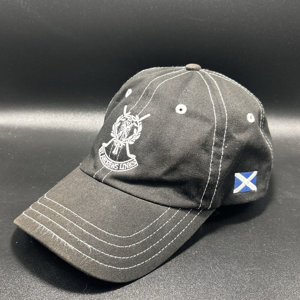 St Andrews Links Golf Cap Unisex Adjustable Black Embroidered Pukka Headwear